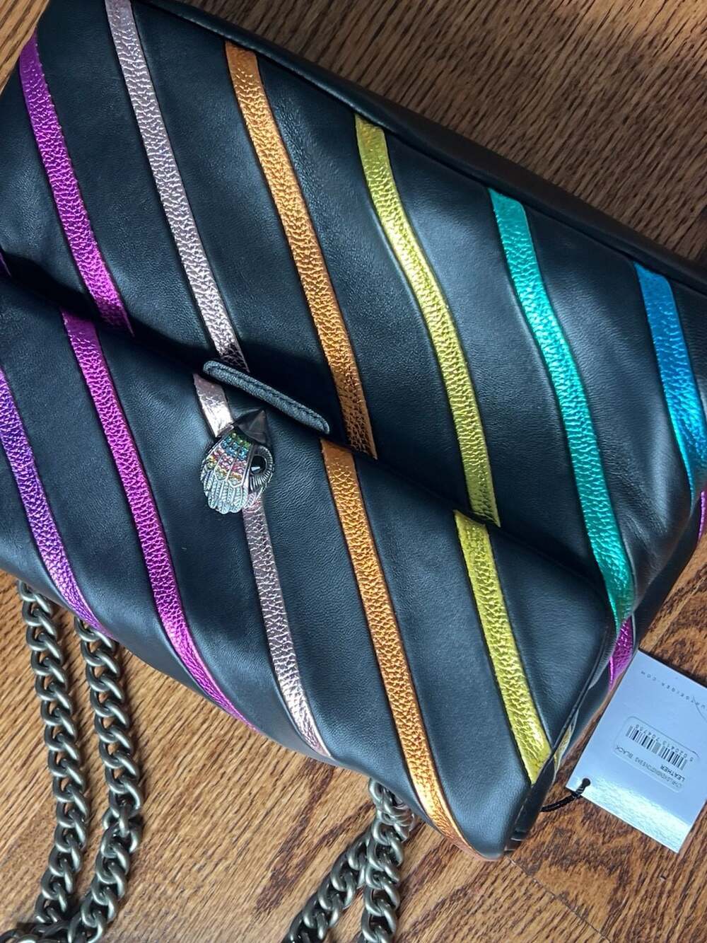 Kurt Geiger London Large Kensington Rainbow Stripe Leather Shoulder Bag - Picture 2 of 4